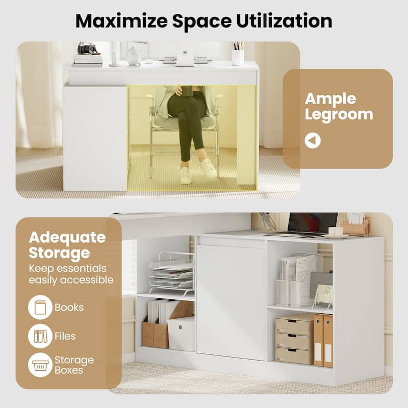 Gymax 48'' Reversible L-shaped Computer Desk w/2 Doors 4 Open Storage