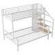 preview thumbnail 12 of 10, White Twin over Full Platform Beds with Storage Stairway, Metal Frame Bunk Bed with Wardrobe