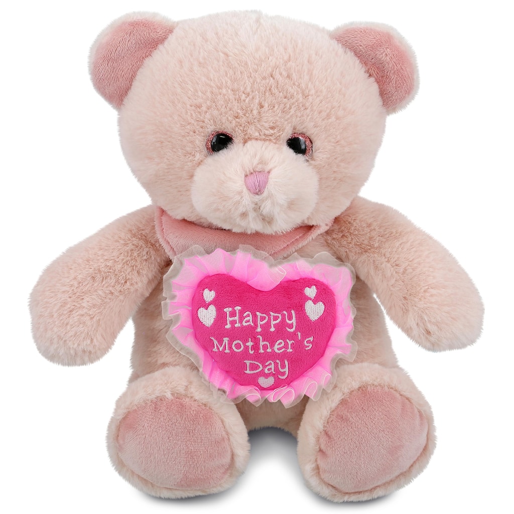 DolliBu Mother’s Day Super Soft Plush Baby Pink Bear With Pink Heart - 8 inches