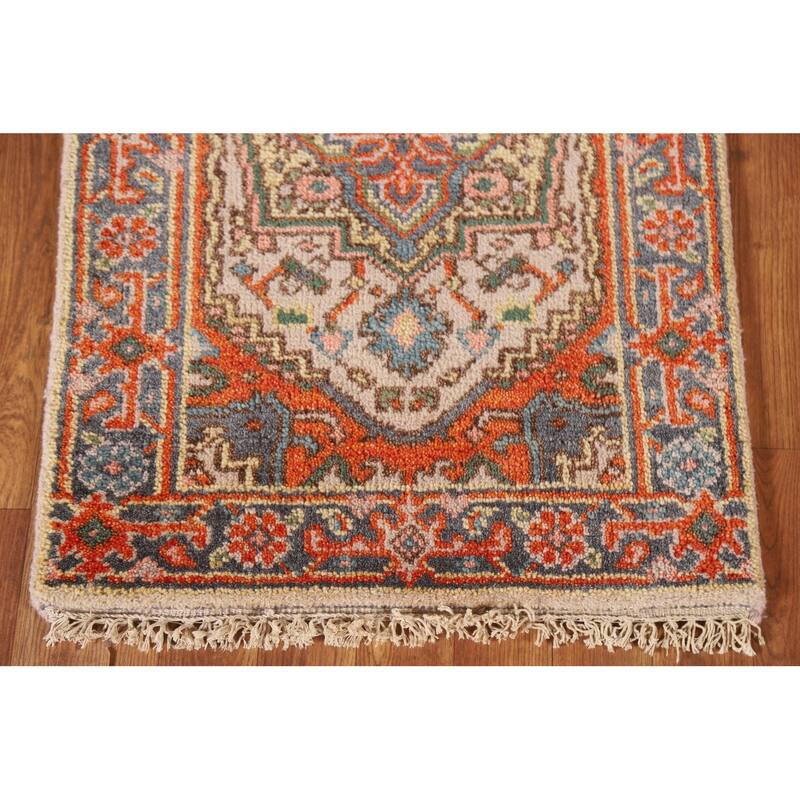 Beige Heriz Serapi Style Accent Area Rug Hand-knotted Wool Carpet - 2'0"x 3'0"