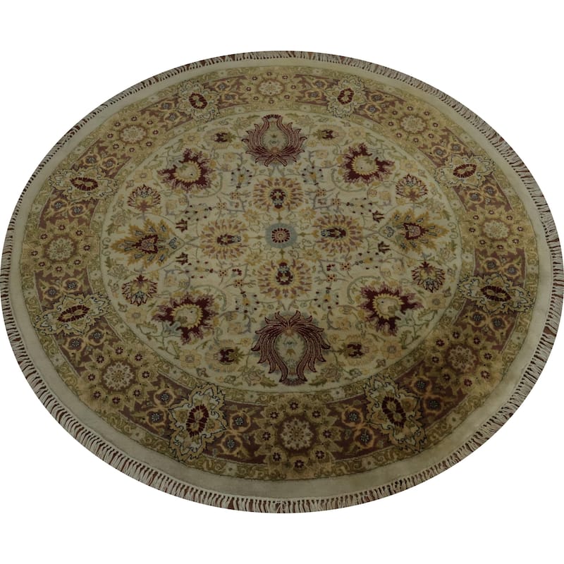 Hand Knotted Oriental 100% Wool Carpet Traditional Floral Beige & Ivories Ziegler Area Rug - 4' 1'' X 4' 1''
