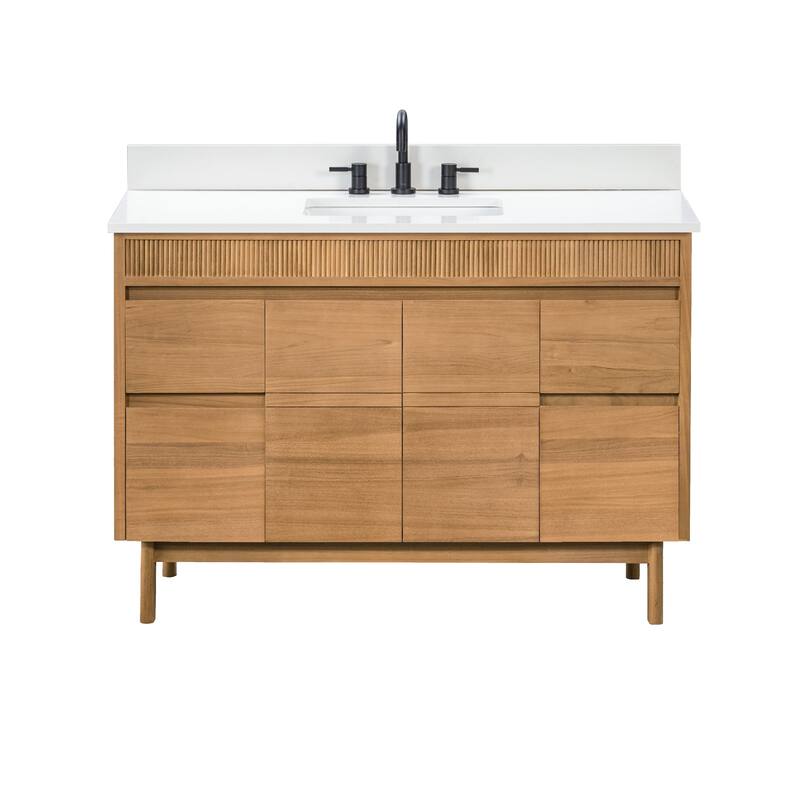 Avanity Kayla Bathroom Vanity in Natural Teak with White Engineered Stone Top