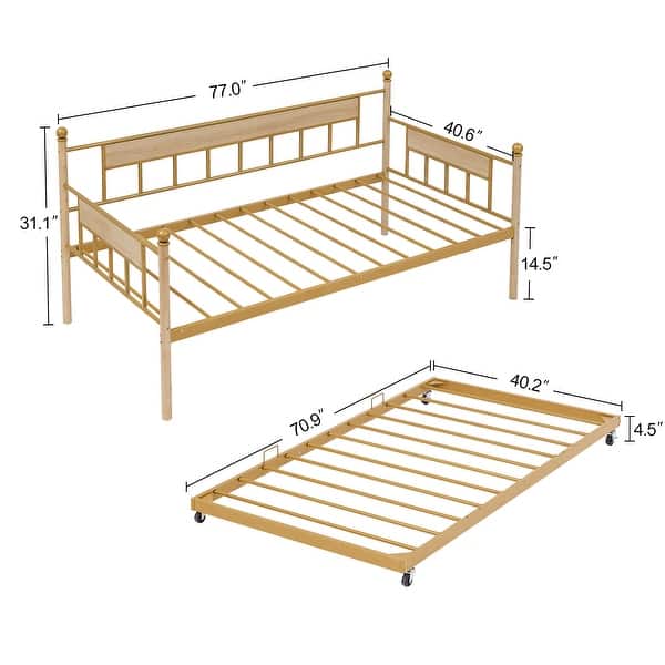dimension image slide 1 of 2, Twin Oak Legs & Steel Combination Daybed Bed Frame with Trundle