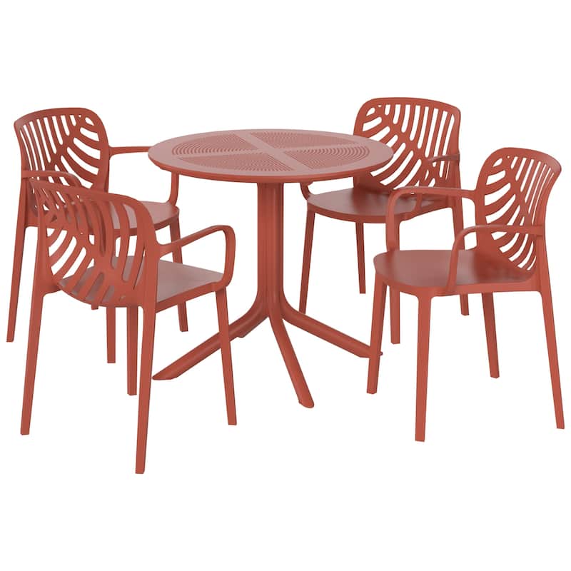 Frond and Form 4-Person Outdoor Patio Round Dining Set - Red