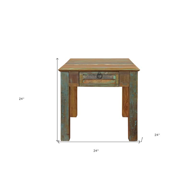 HomeRoots 24" Brown Solid Wood Square End Table With Drawer - 24.00 in. x 24.00 in. x 24.00 in.