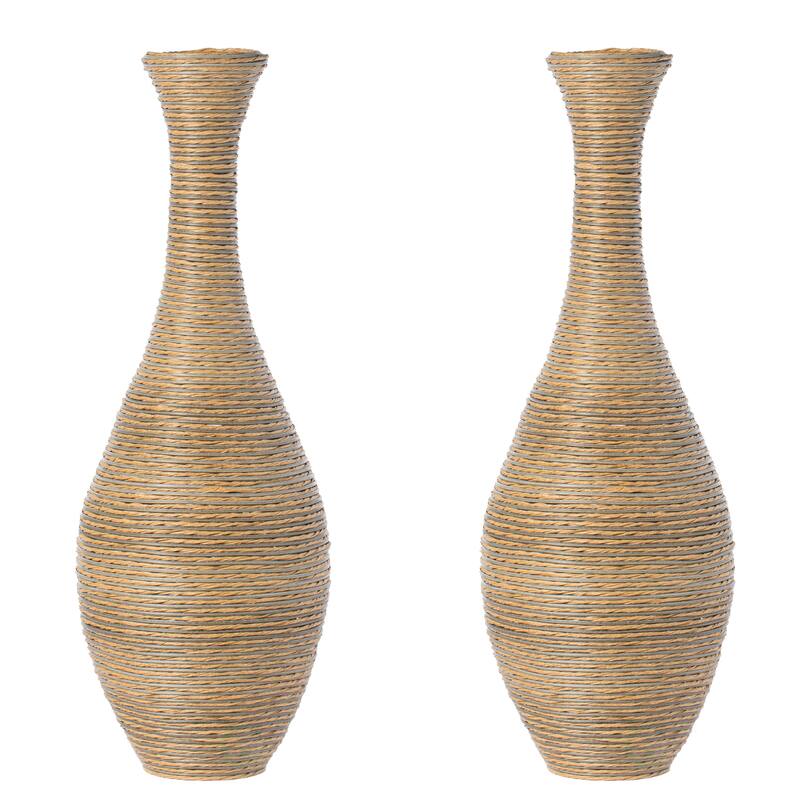 38-inch Tall Artificial Rattan Floor Vase in Elegant Beige - Statement Piece for Living Room Decor, Entryway, or Hallway
