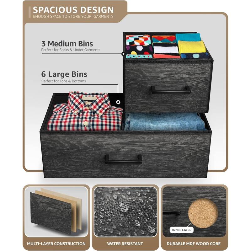Dressers for Bedroom with 9 Drawers, Chest of Drawers for Bedroom