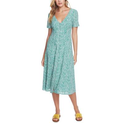 1.STATE Womens Floral Print Folk Belted Midi Dress,, Green, 14