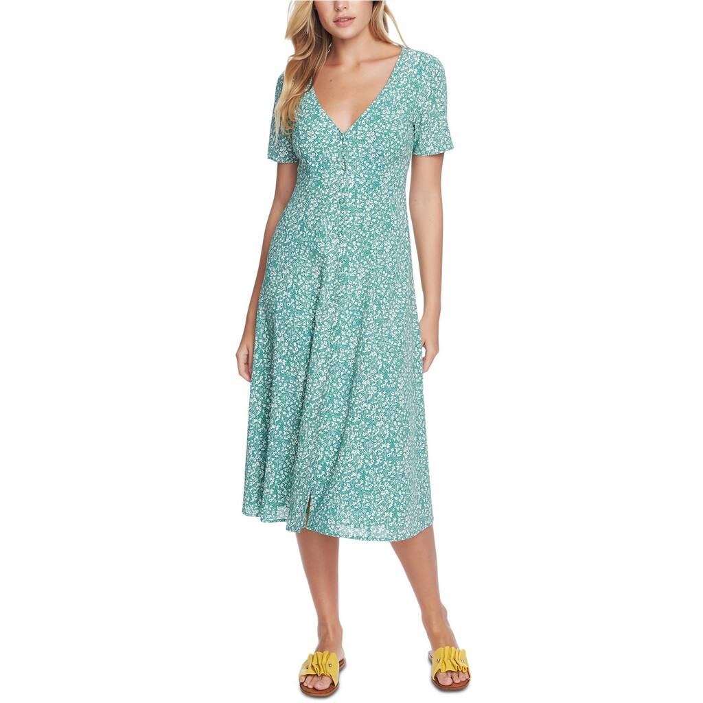 1.STATE Womens Floral Print Folk Belted Midi Dress,, Green, 14