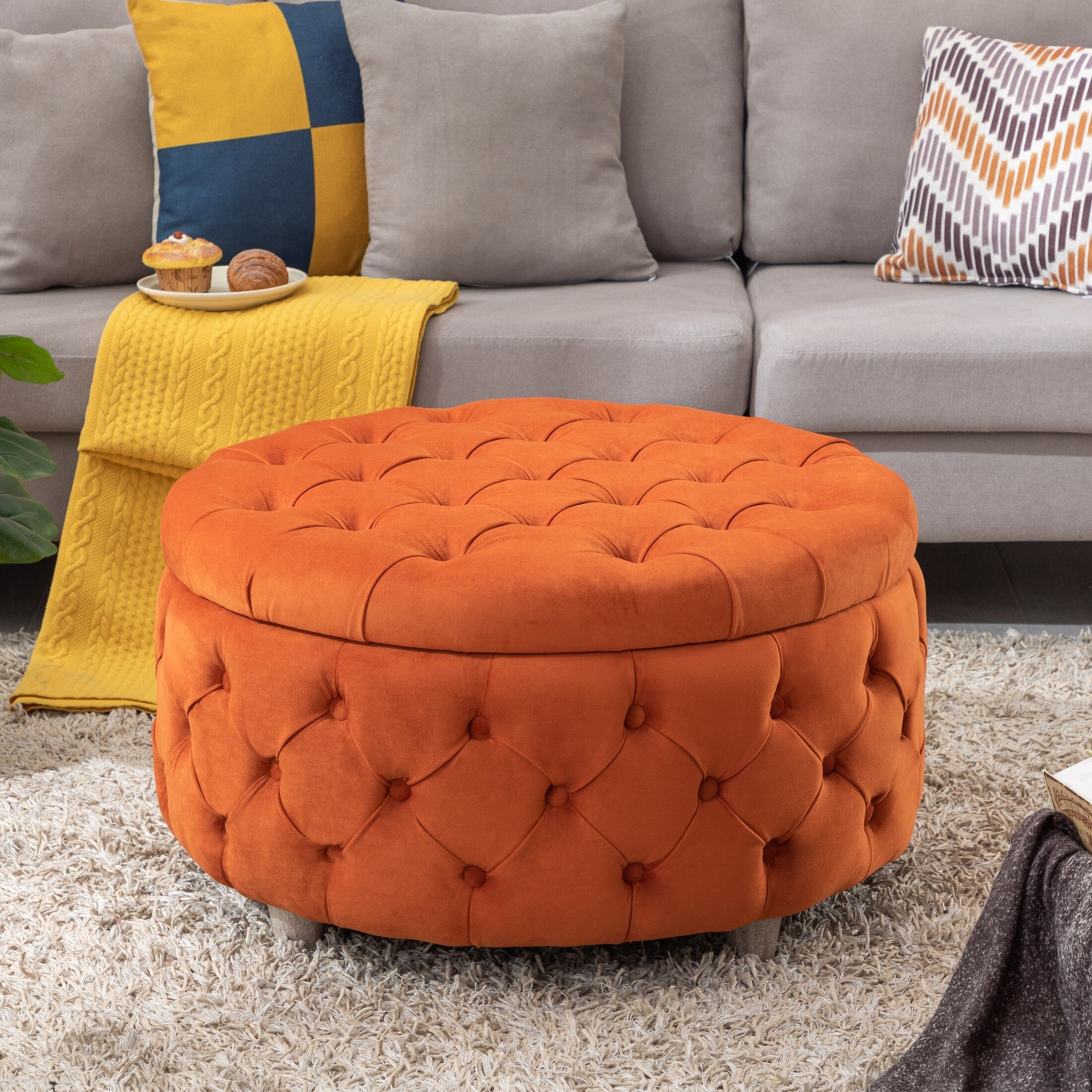 Belleze Square Ottoman Foot Rest with Rolling Wheels - On Sale