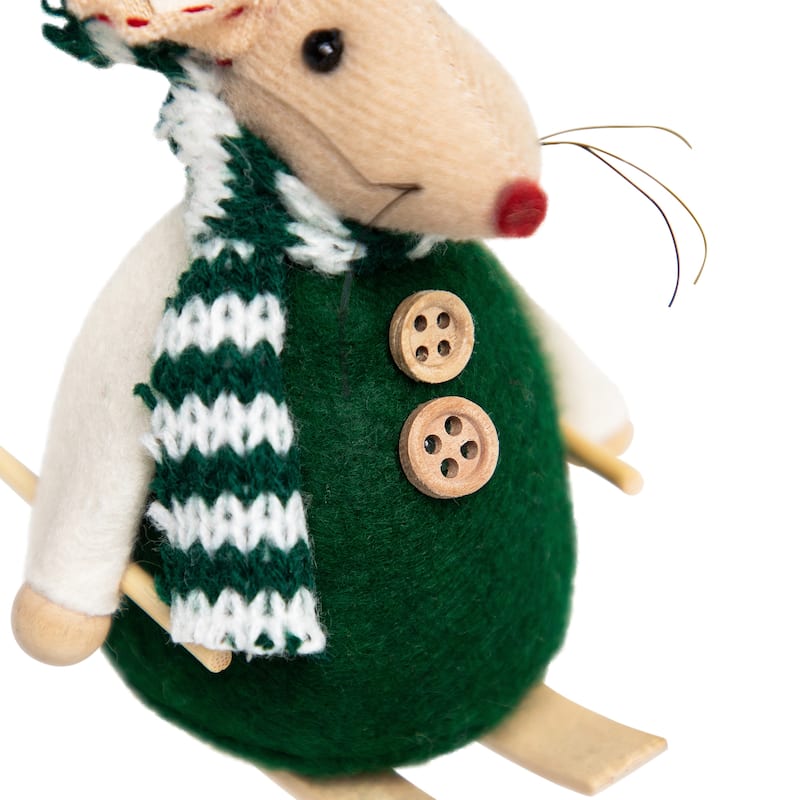 Skiing Mice Christmas Decorations - 3.5" - Set of 2