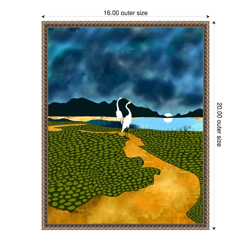 Great Egrets On Honeymoon Island by Uma Gokhale Framed Canvas Wall Art - 16 x 20 in
