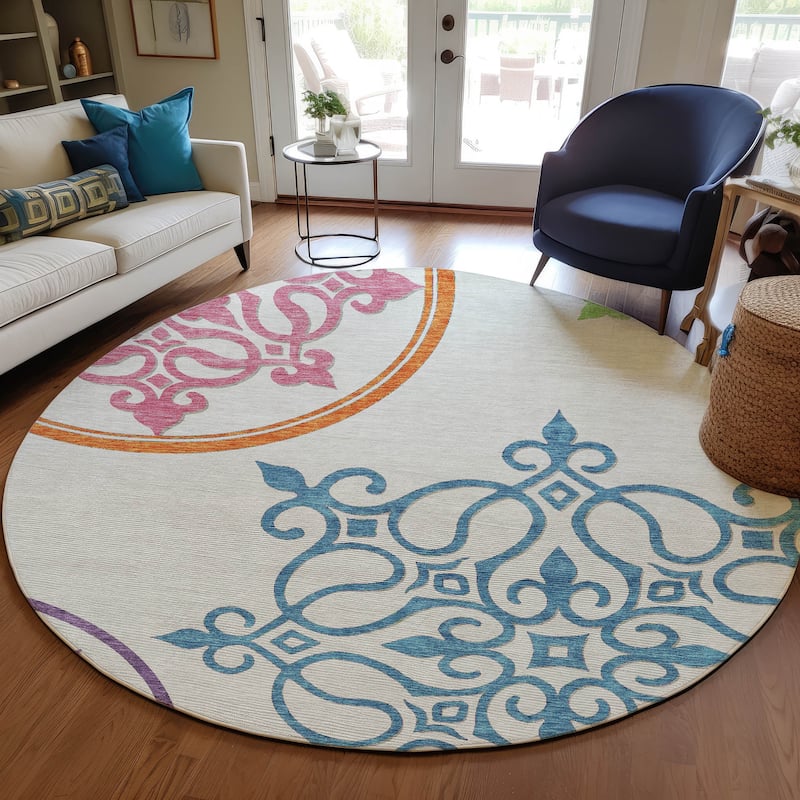 Machine Washable Indoor/ Outdoor Chantille Bold Medallions Rug