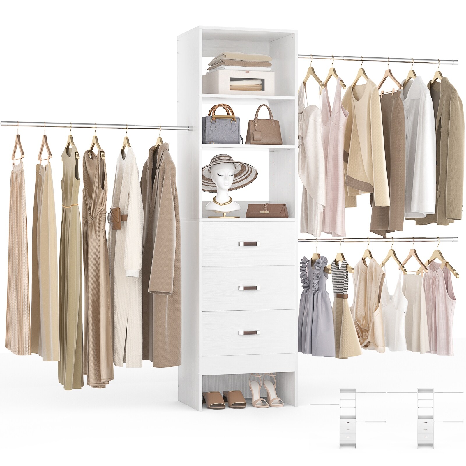 20.2'' - 96'' W Closet Organizer with Drawers, Closet System with