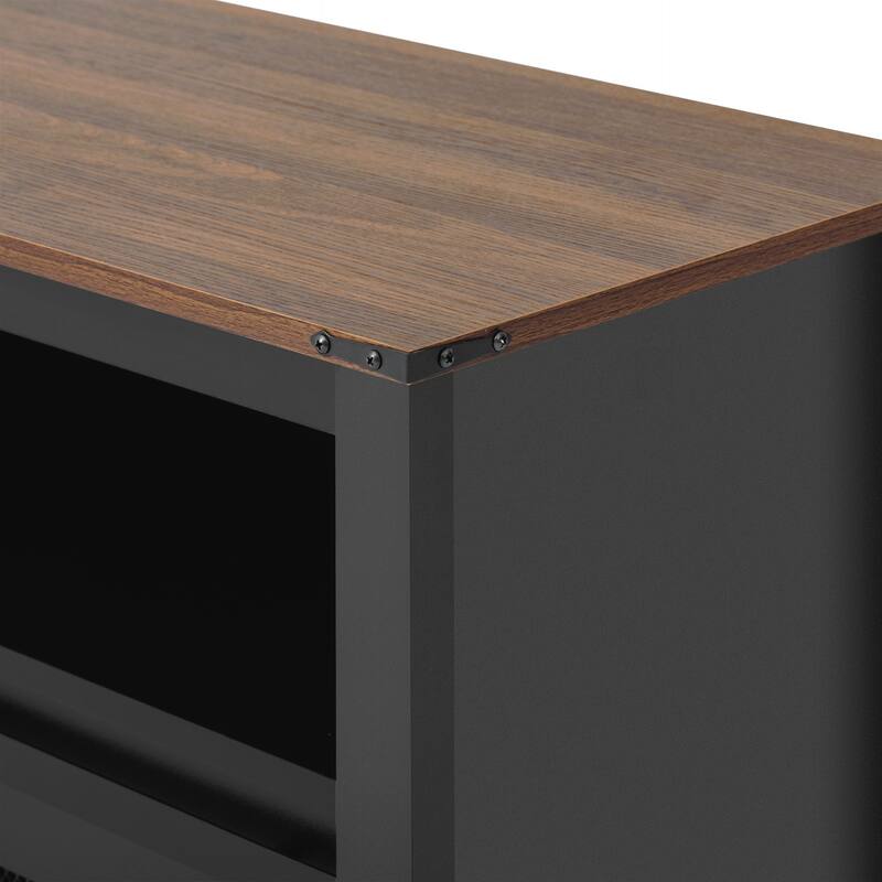 Sideboard with Sliding Barn Door and Mesh Panels,Farmhouse Buffet with Open Storage