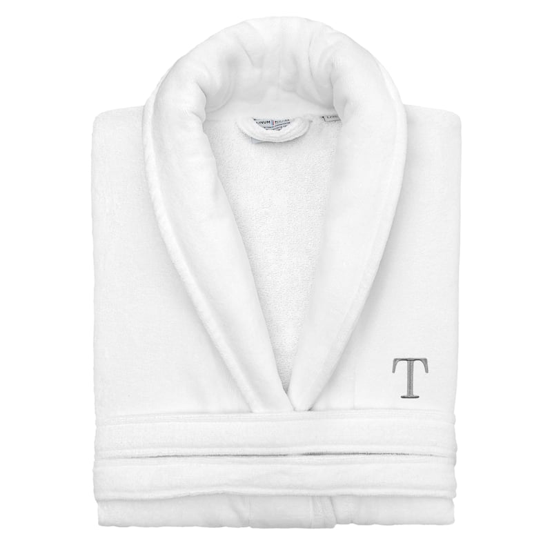 Authentic Hotel and Spa 100% Turkish Cotton Personalized Unisex Anovia Velour Bathrobe - Grey Block Font - Small/Medium - T