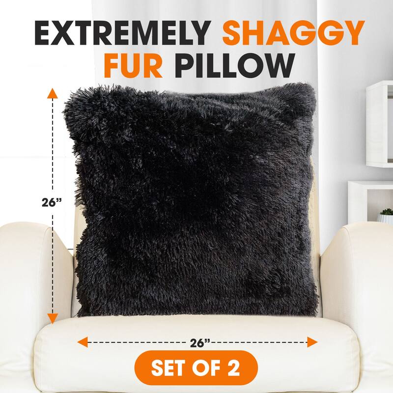 Cheer Collection Super Soft Shaggy Long Hair Throw Pillows Set of 2 Plush Accent Cushions