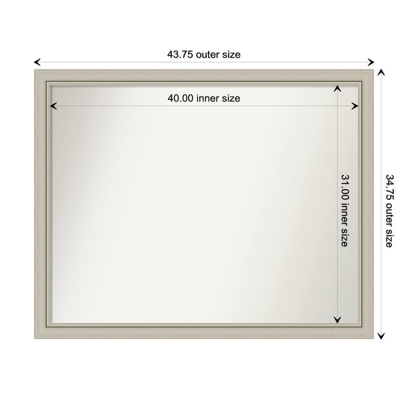 Romano Silver Narrow Framed Non-Beveled Custom Wall Mirror, Bathroom Vanity Mirror - Outer Size: 43.75 x 34.75