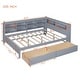 preview thumbnail 22 of 43, USB Ports on L-Shape Storage Headboard Bed Frame, Wooden DayBed Sofa Bed, Wooden Slat Platform Bed with 2 Drawers