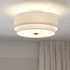 preview thumbnail 1 of 15, Burnaby Mid-Century Modern Ceiling Mount Light White Linen Drum Shade 16-in W x 9-in H x 16-in D - Matte Brass