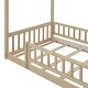 preview thumbnail 32 of 69, Wooden House Bed with Fence, Wood Bed Frame with Roof & Safety Guardrail for Kids, Teens, Boys or Girls