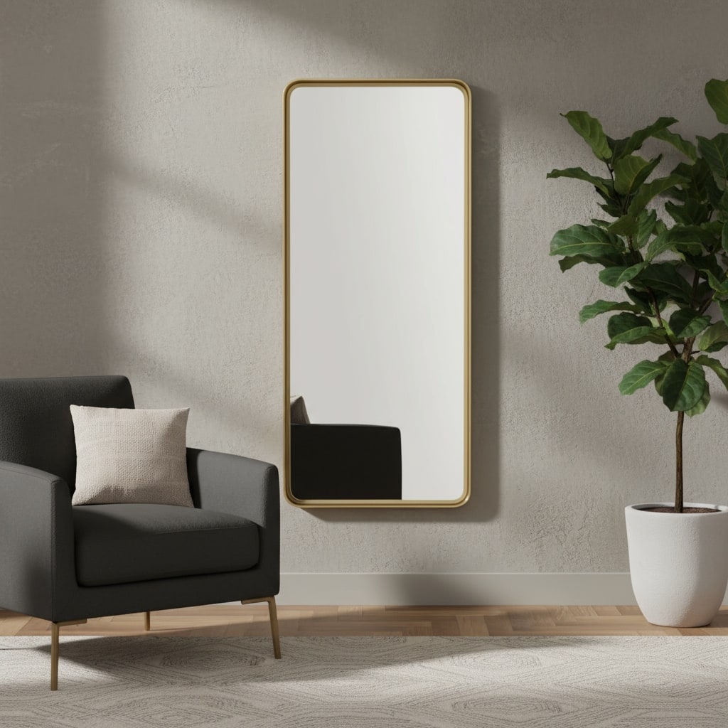 HomeRoots 71" Gold Metal Framed Full Length Mirror - 31.44 in. x 70.74 in. x 1.96 in.