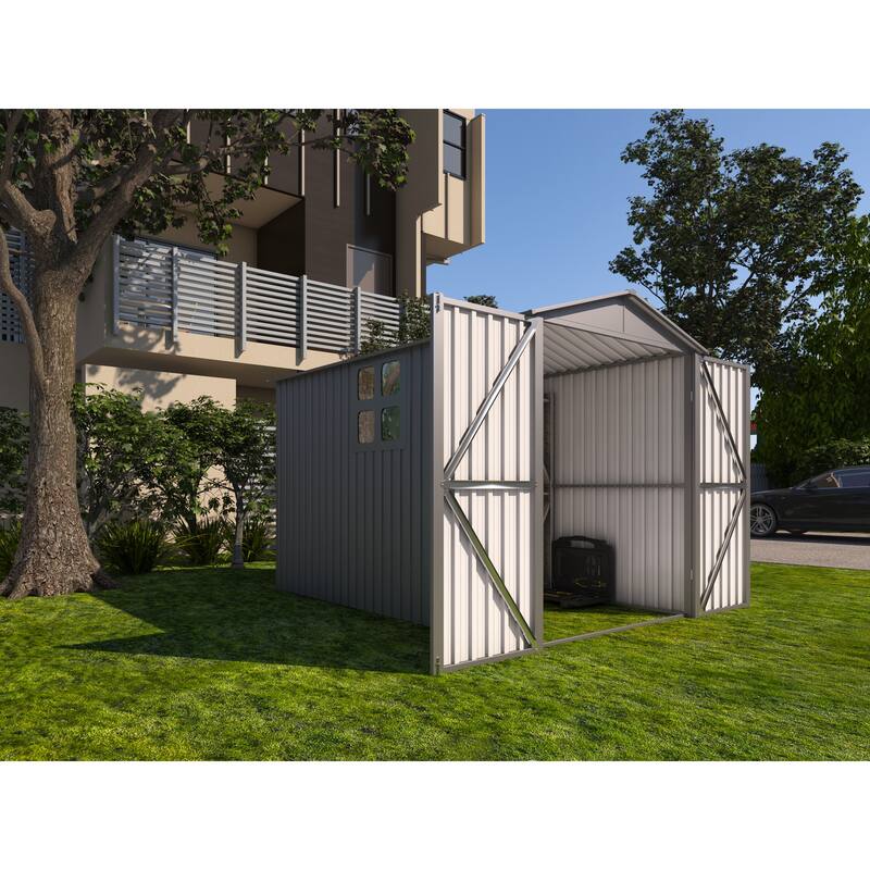 GDFStudio - Ethan Harper Spacious Motorcycle Outdoor Storage Shed with Window, No Tracks or Fixtures - Grey
