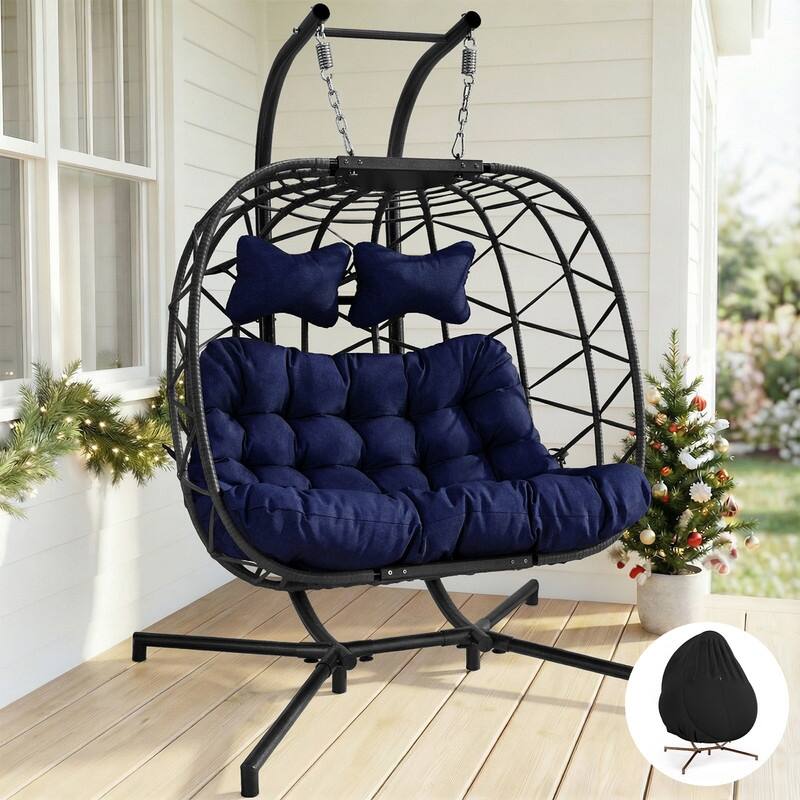 Oversized Outdoor Double Hanging Egg Chair with Cushions, 700 lbs Capacity Swing Chair for Indoor or Patio