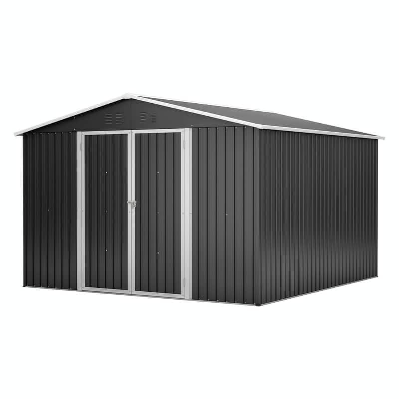 10' x 10' Outdoor Metal Storage Shed, Heavy-Duty Frame with Lockable Double Doors, All-Weather Garden Tool Shed