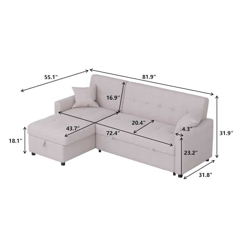 Convertible Linen Sleeper Sofa Couch with Storage Bedroom Futon Loveseat Sofa Bed