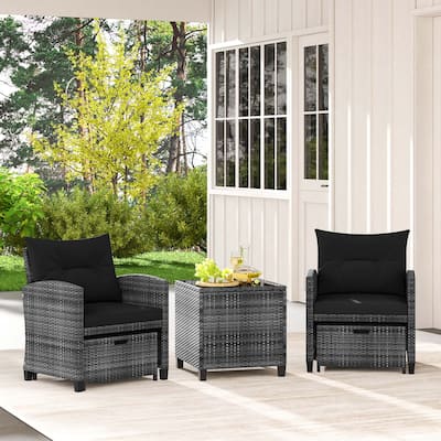 5 PCS Patio Furniture Set Wicker Conversation Set w/Cushions & Ottoman