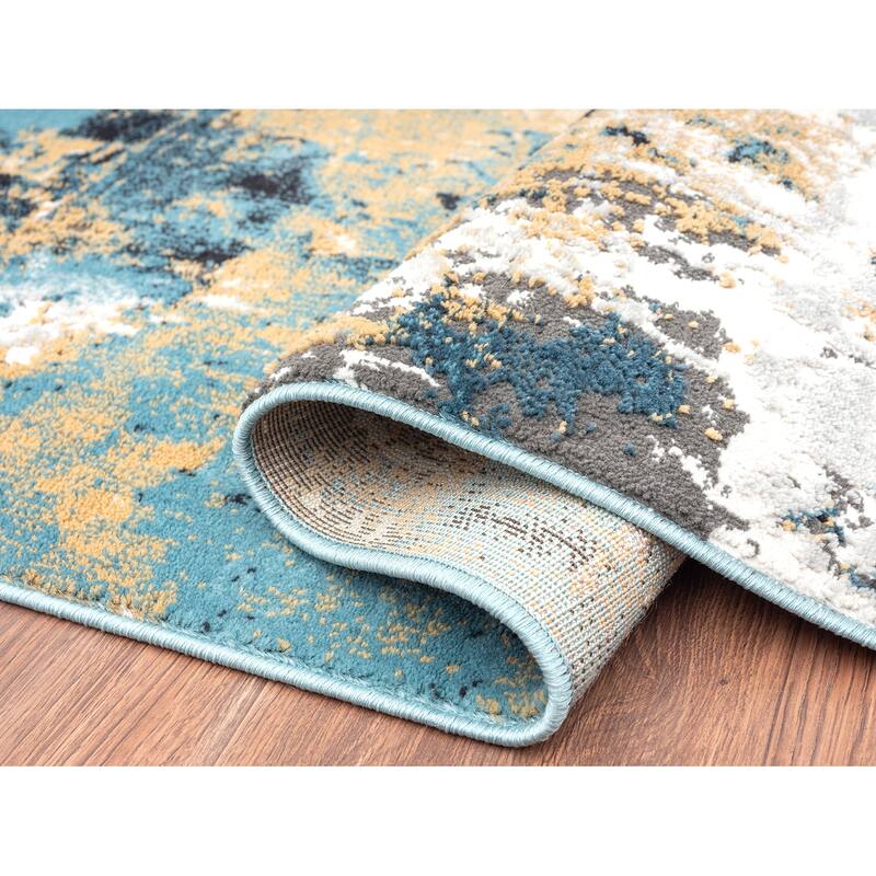 Abani Azure Collection Abstract Green Blue Grey Area Rug