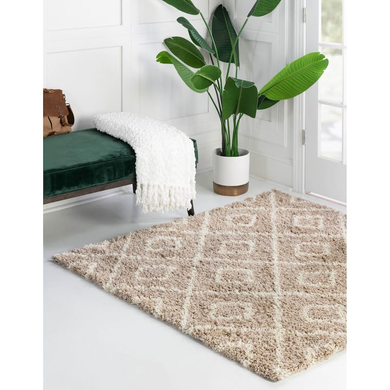 Shag Olido Collection Area Rug - 4' Square - Light Brown