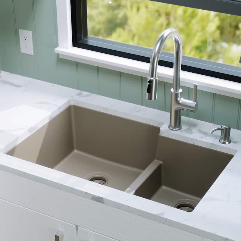 Karran Undermount Large/Small Bowl Quartz Kitchen Sink - 32" x 21.25" x 9" - 32" x 21.25" x 9"