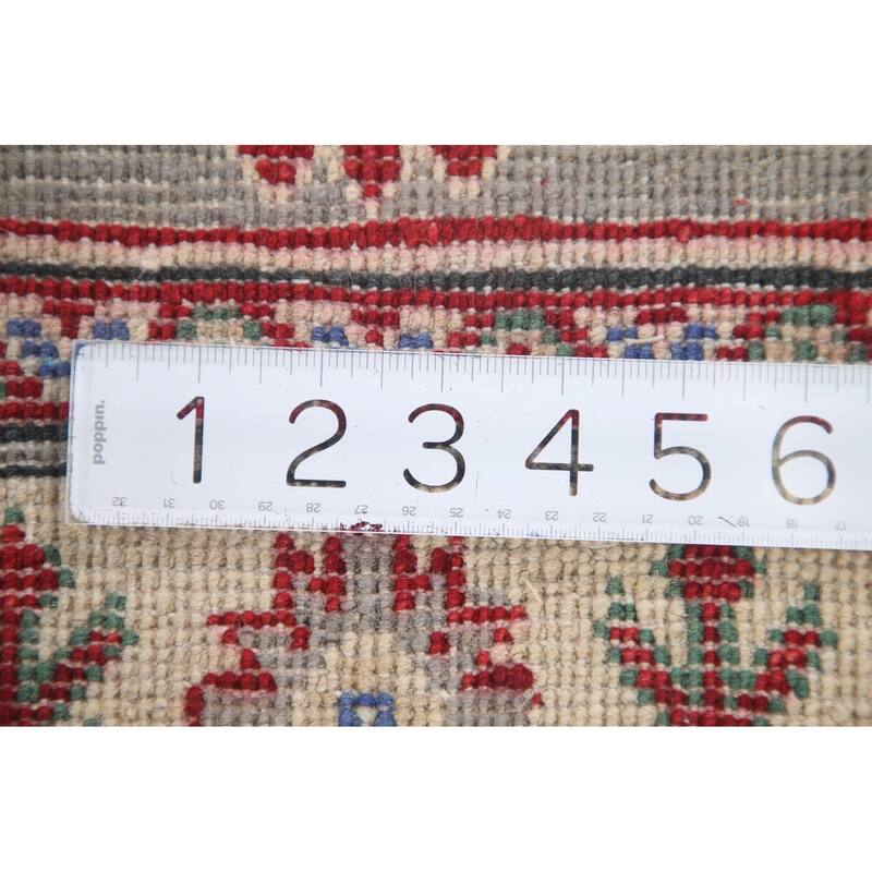 Hand Knotted Oriental 100% Wool Carpet Traditional Geometric Greys & Charcoal Kazak Runner Rug - 6' 7'' X 2' 7''