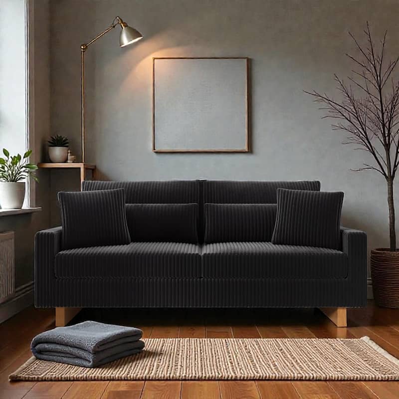 80.31" Modern Corduroy Loveseat Sofa with 4 Pillows, Upholstered Couch with Deep Seat for Living Room