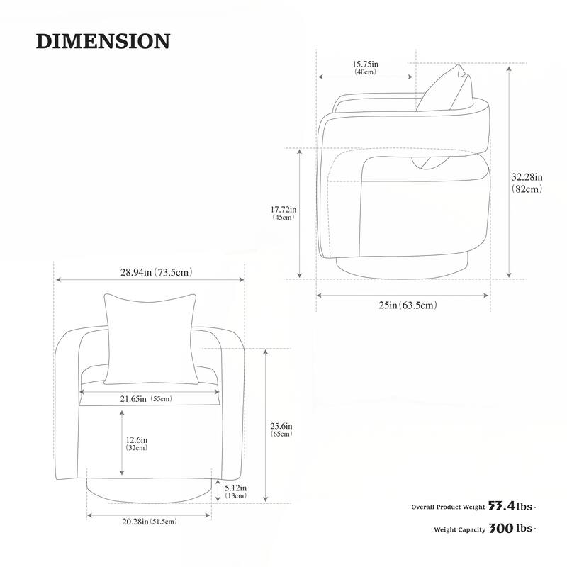 Swivel Accent Open Back Chair Modern Comfy Sofa Chair With Base For Nursery Bedroom Living Room Hotel Office