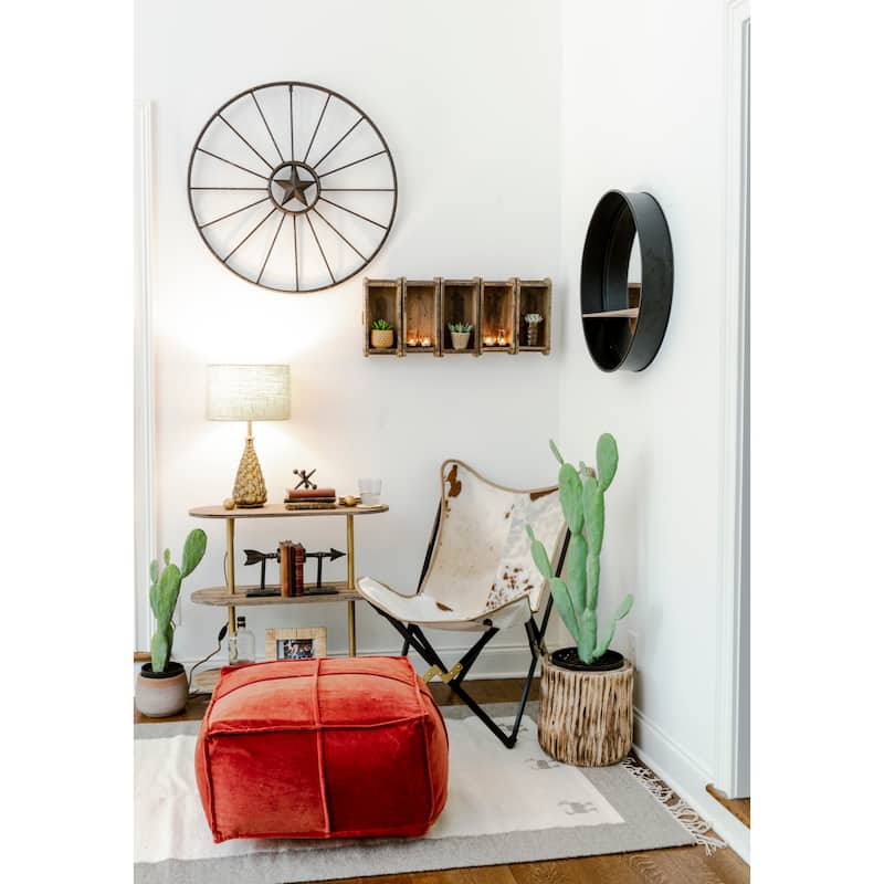 Square Cotton Velvet Pouf Seat