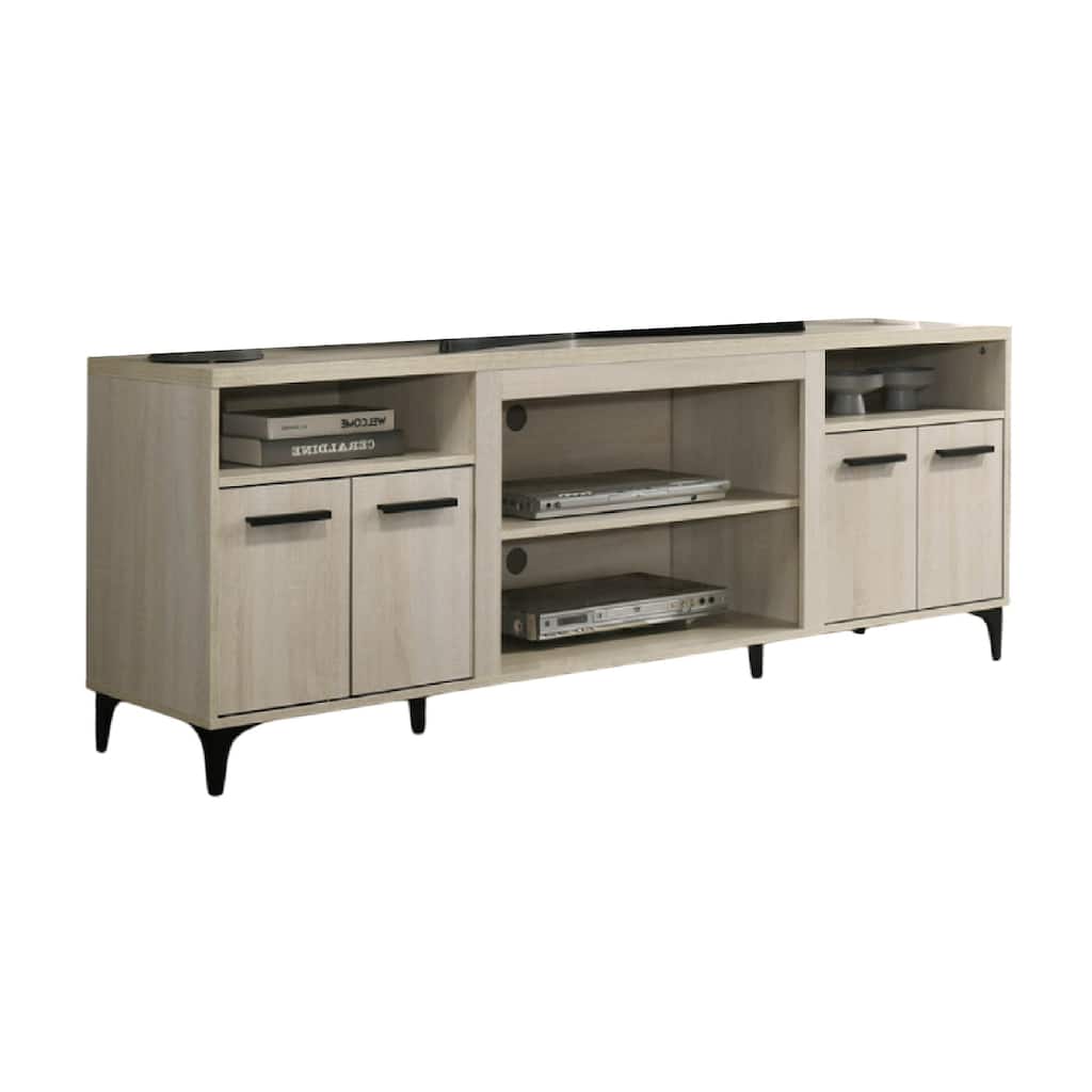 Evans TV Stand Media Cabinet, 4 Doors and Adjustable Shelf, Oak Brown