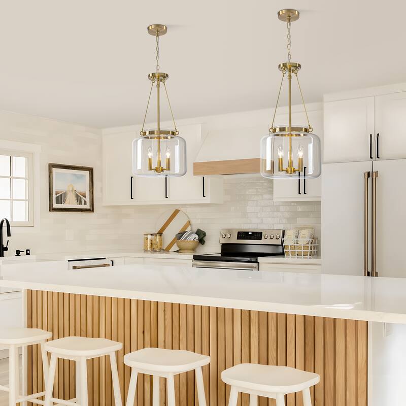 Starsky 3-Light Lantern Drum Chandelier with Thick Clear Glass Shade