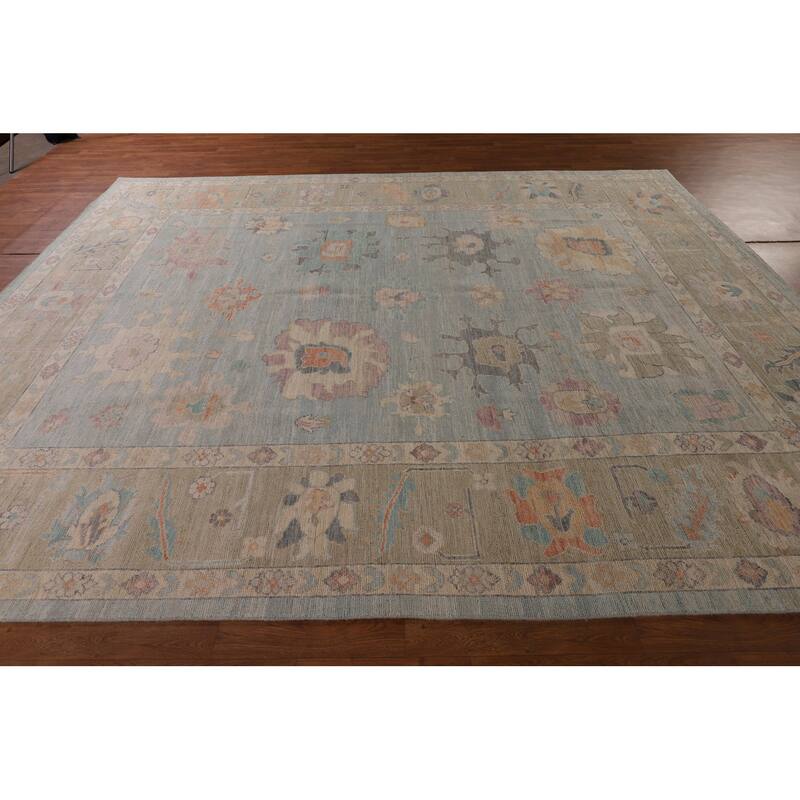 Light Blue Oushak Vegetable Dye Area Rug Hand-Knotted Wool Carpet - 8'11" x 11'8"