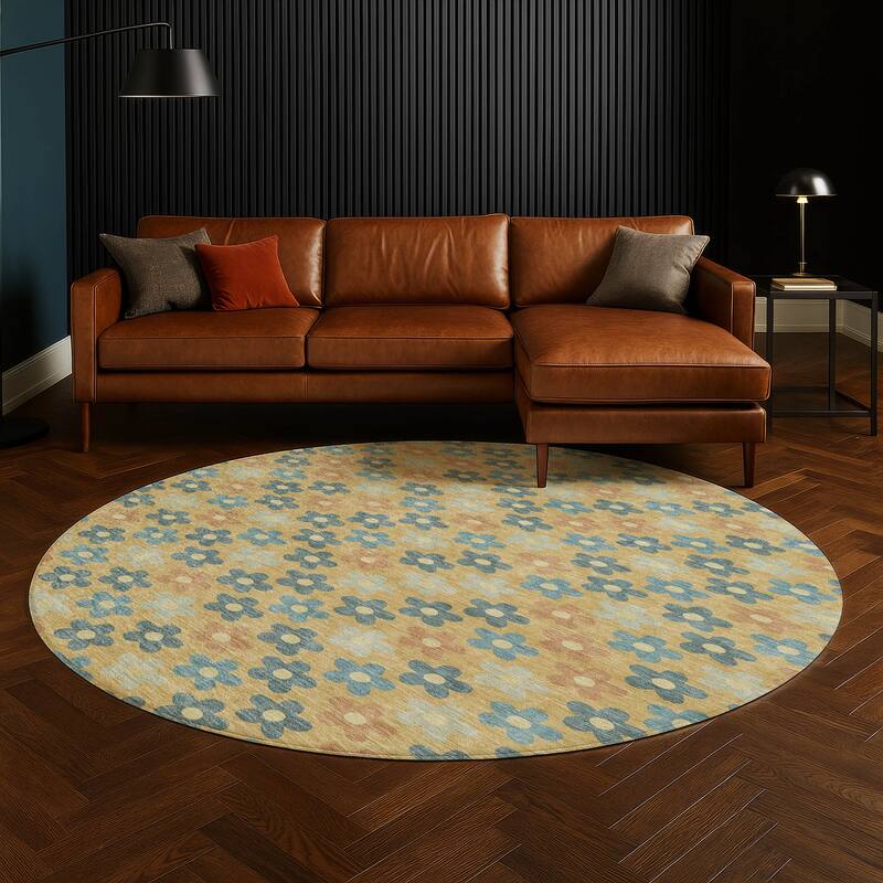 Machine Washable Indoor/ Outdoor Floral Kechi Chantille Rug