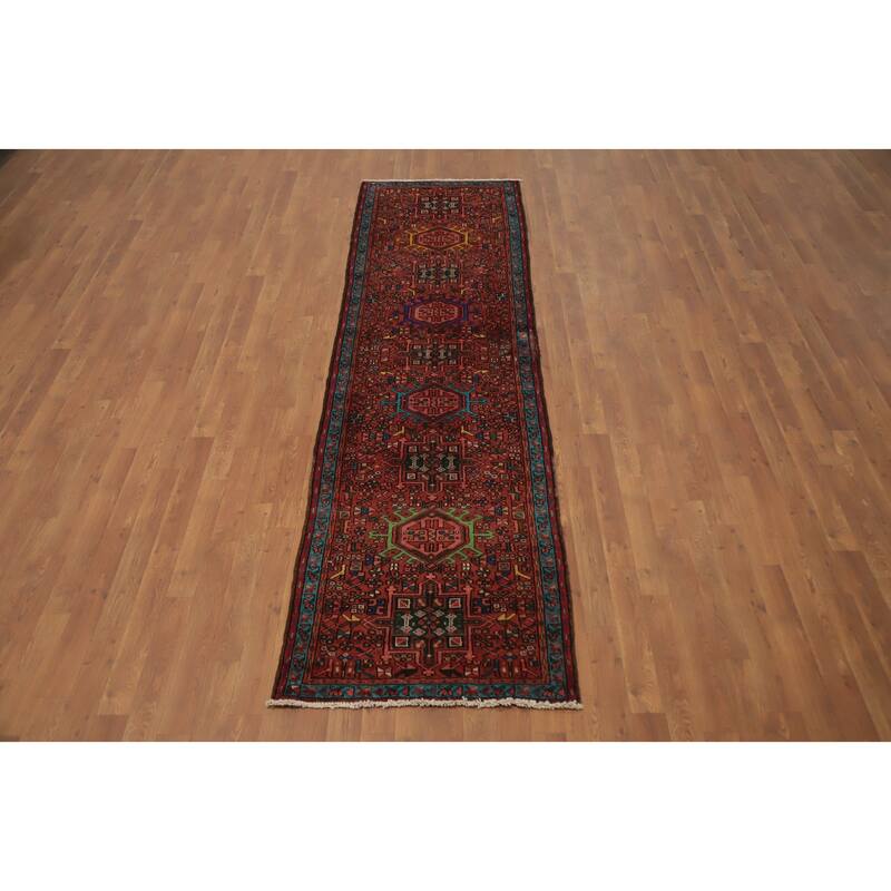 Hand Knotted Oriental 100% Wool Carpet Traditional Tribal Oranges & Rust Gharajeh Runner Rug - 9' 4'' X 2' 7''