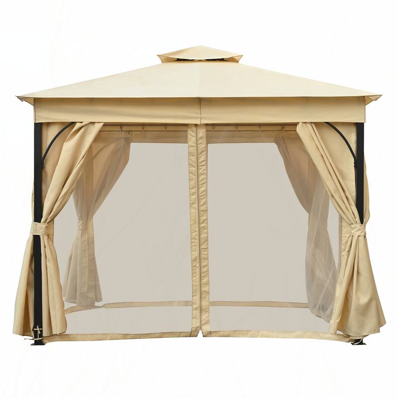 10x10 Outdoor Gazebo Tent with Double Roofs(Beige)