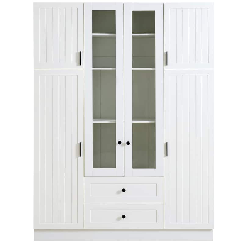 53" Modern Kitchen Pantry Cabinet with 6 Doors, Pull-Out Trays & Wine Rack