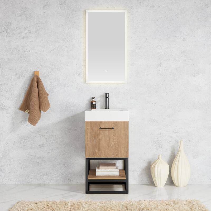 Alistair 18" Single Vanity with White Grain Stone Top without Mirror - 17.7" x 17.7"