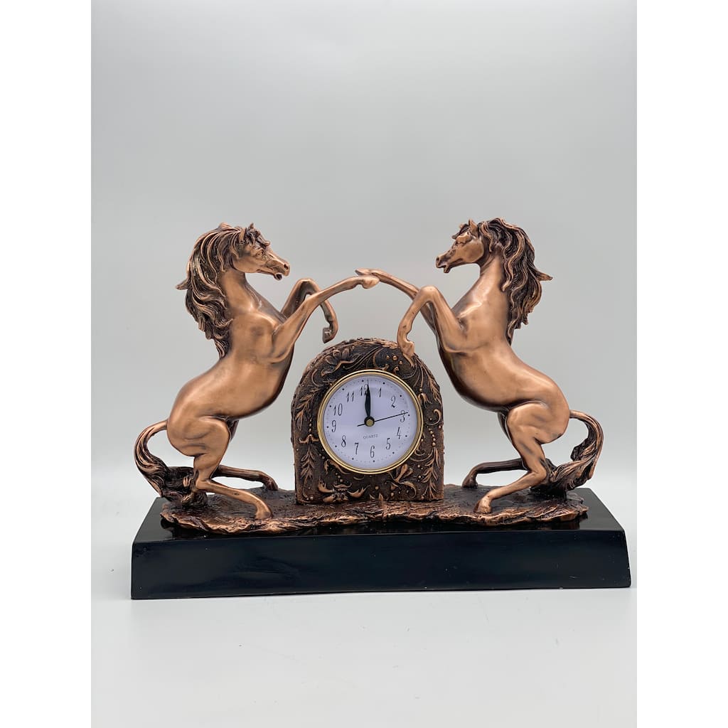 Twin Horse Clock Marble Base
