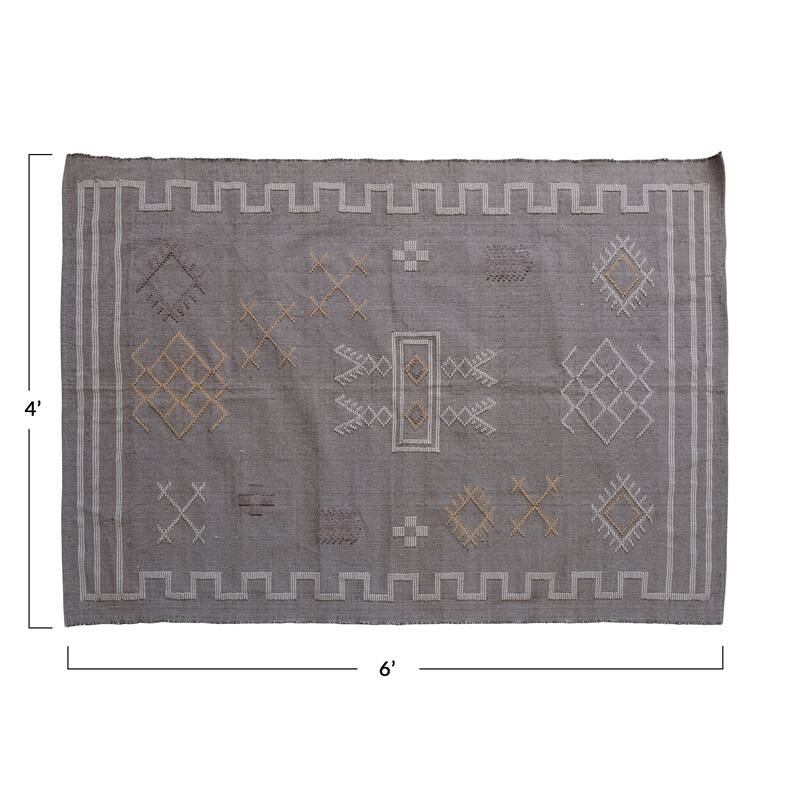 Handwoven Cotton Dhurrie Rug with Geometric Design - 72.0"L x 48.0"W x 0.5"H