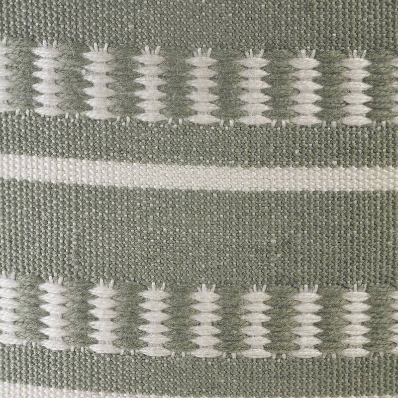 20" Green and White Striped Round Outdoor Patio Pouf Ottoman