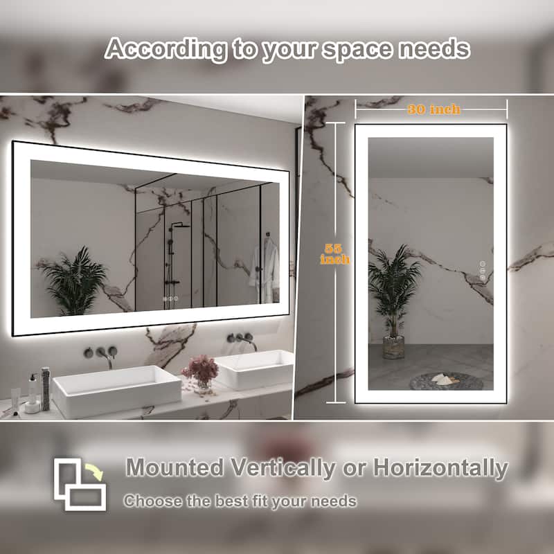 Rectangular Aluminum Framed Backlit and Front Light LED Wall Bathroom Vanity Mirror - N/A
